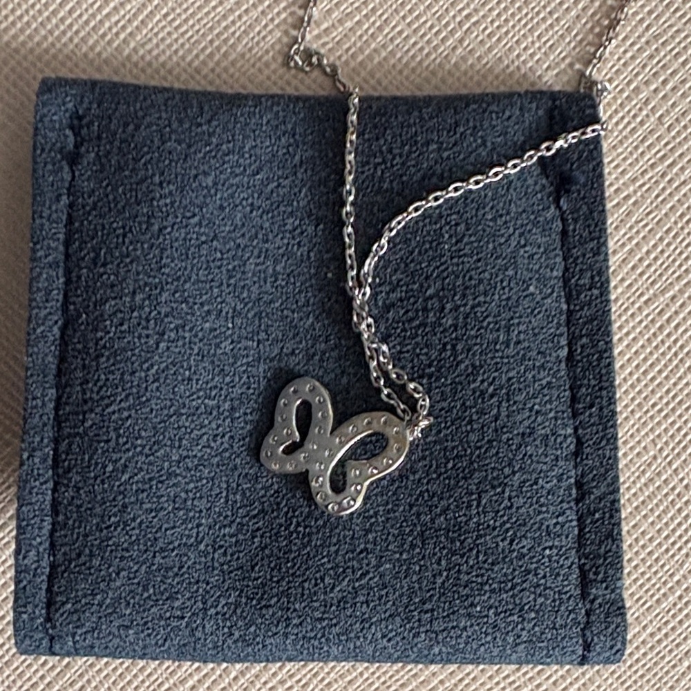 White Gold and Diamond Butterfly Pendant Necklace - Picture 4 of 7